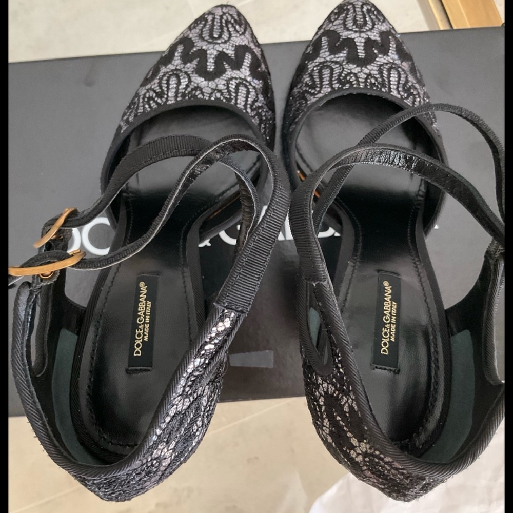 Dolce & Gabbana Decollete Glitter Pizzo Argento black lace platform pump, 39 - Picture 5 of 8